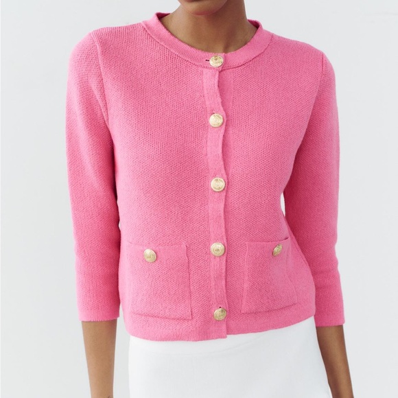 Pink zara cardigan with gold buttons - Picture 3 of 8